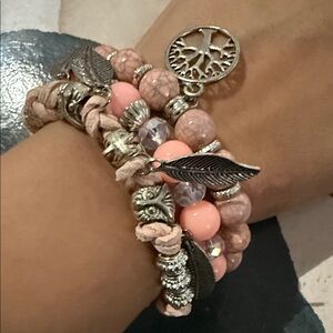 Pink and Silver Charm Bracelet Set